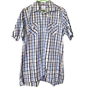 Regatta Sport Blue and Black Plaid Cotton Men's Short Sleeve Shirt (XL)